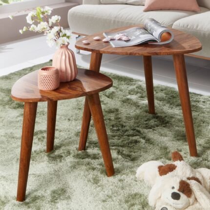 Solid Sheesham Wood Nest Tables Set 2 in Honey Finish