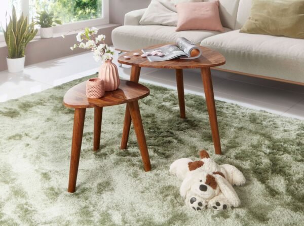 Solid Sheesham Wood Nest Tables Set 2 in Honey Finish