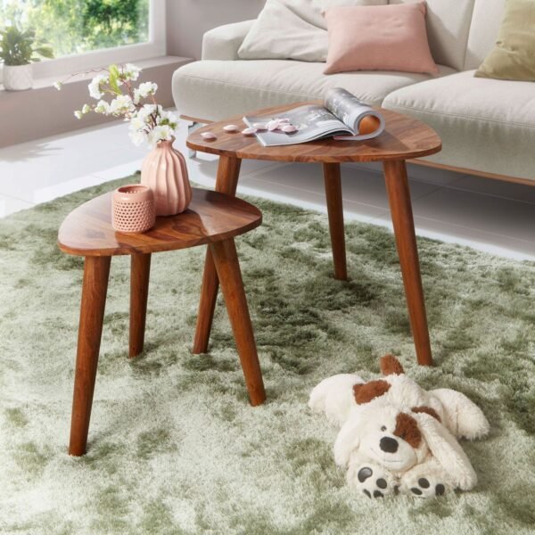 Solid Sheesham Wood Nest Tables Set 2 in Honey Finish