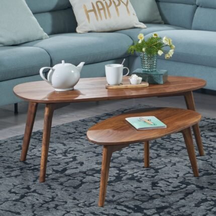 Solid Wooden Sat Of 2 Coffee Table In Honey Finish